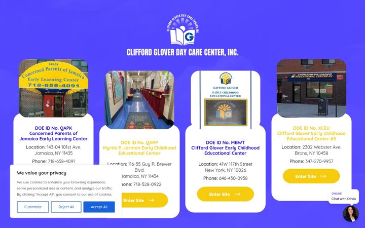 Screenshot of cliffordglovereducationalcenters.com