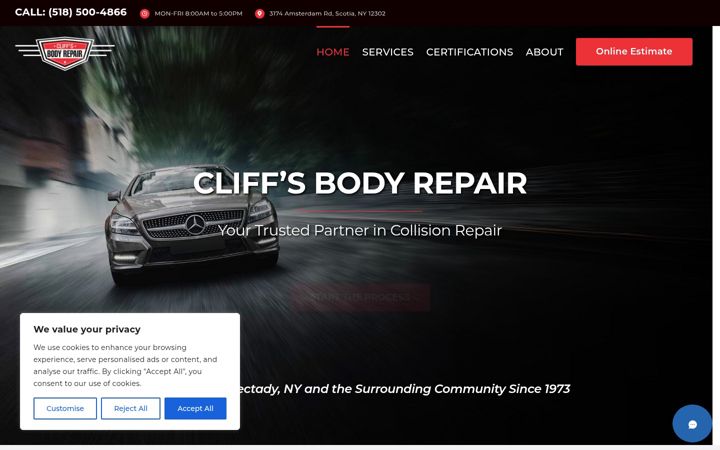 Screenshot of cliffsbodyrepair.com
