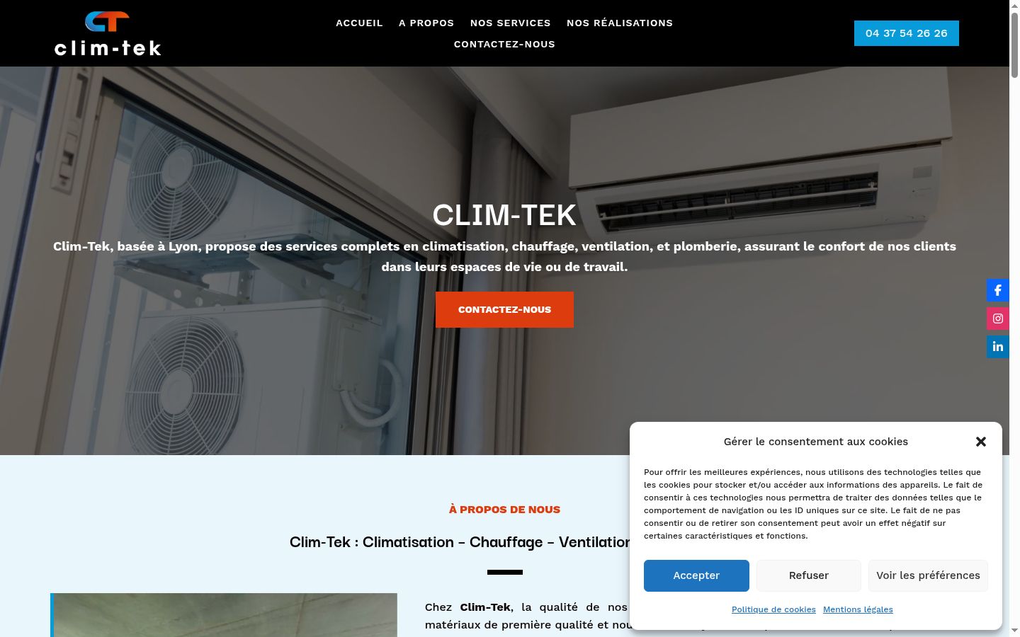 Capture d'écran de la bannière de consentement affichée avant toute interaction