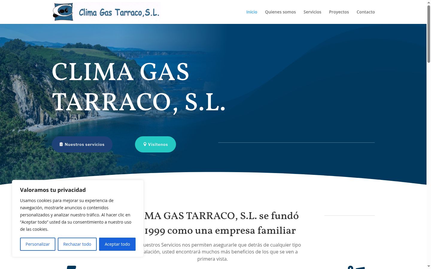 Captura de pantalla del banner de consentimiento mostrado antes de cualquier interacción