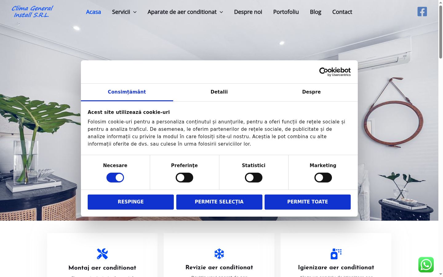 Captura de ecrã do banner de consentimento apresentado antes de qualquer interação