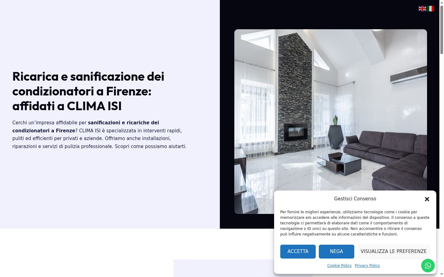 Screenshot del banner di consenso mostrato prima di qualsiasi interazione