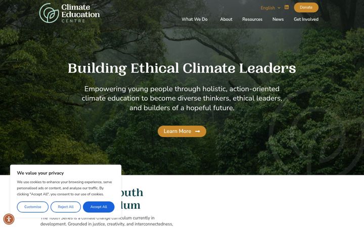 Screenshot stránky climateducation.org