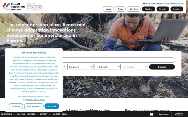 Captura de pantalla de climateinnovationwindow.eu