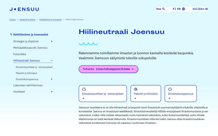 Screenshot von climatejoensuu.fi