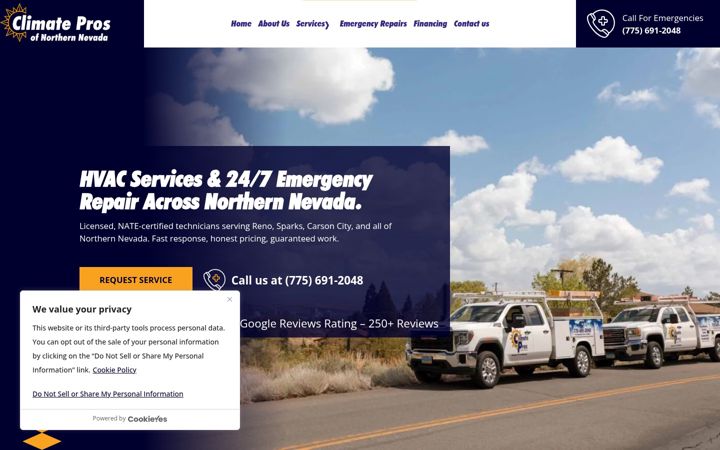 Screenshot of climateprosnv.com