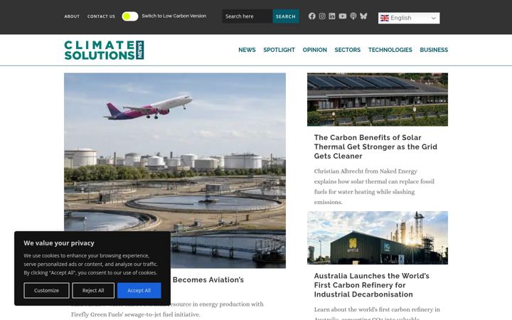 Screenshot of climatesolutions.news