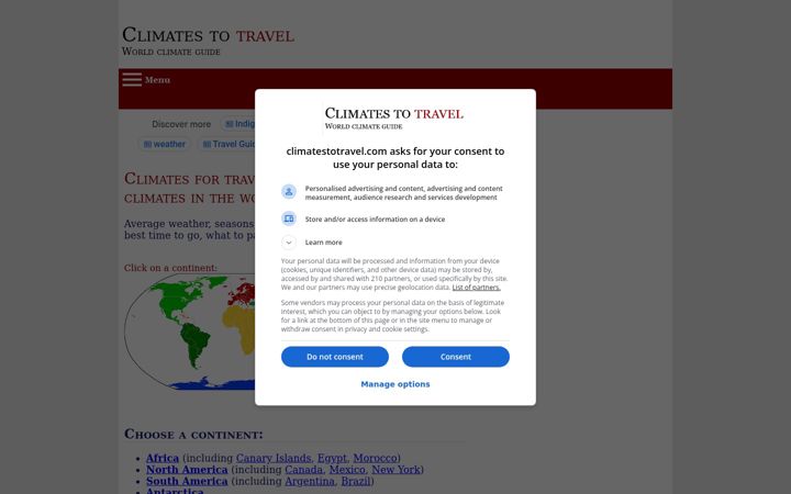 Screenshot of climatestotravel.com