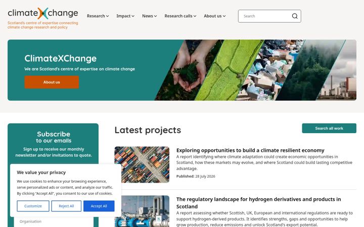 Screenshot von climatexchange.org.uk