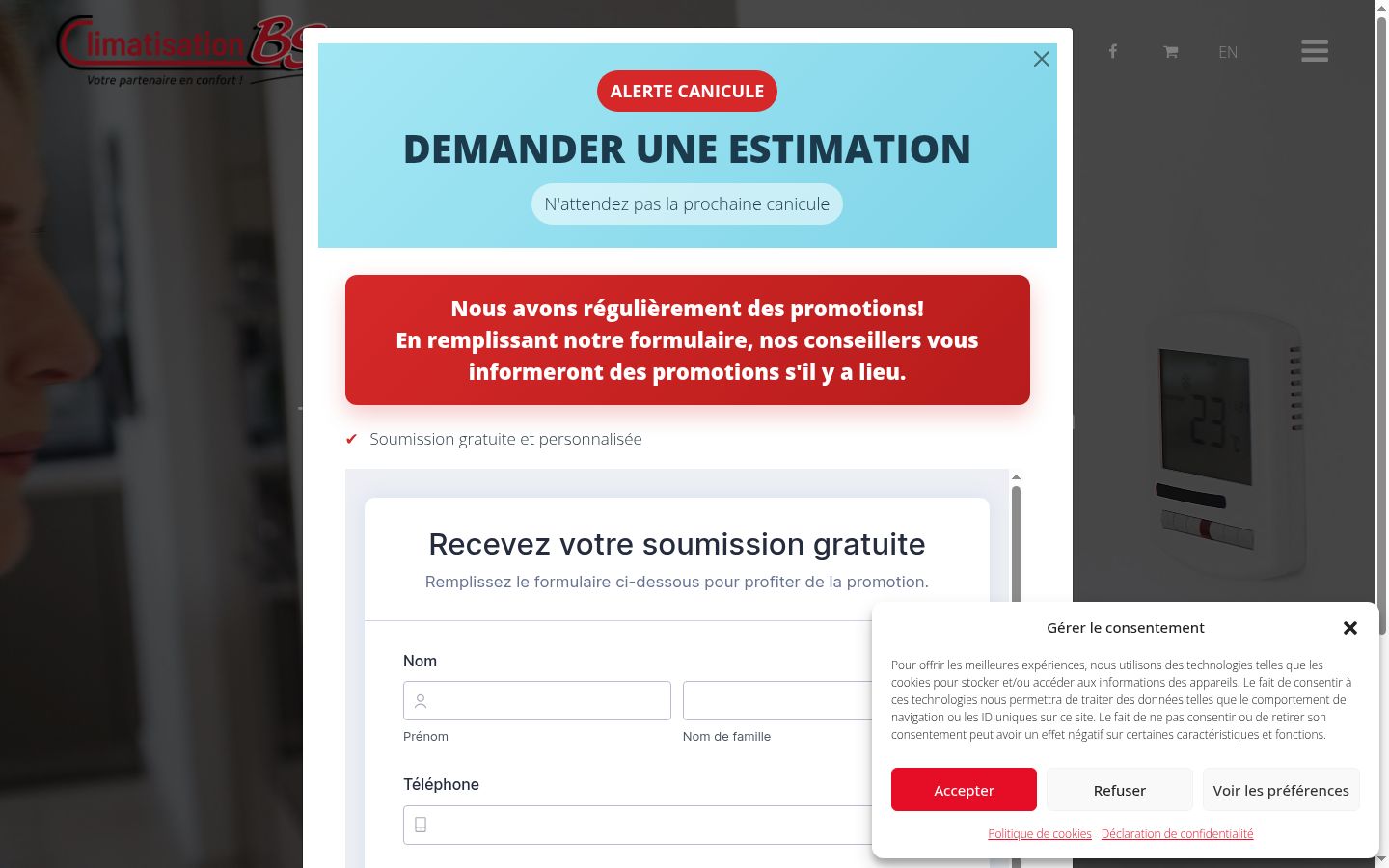 Screenshot del banner di consenso mostrato prima di qualsiasi interazione