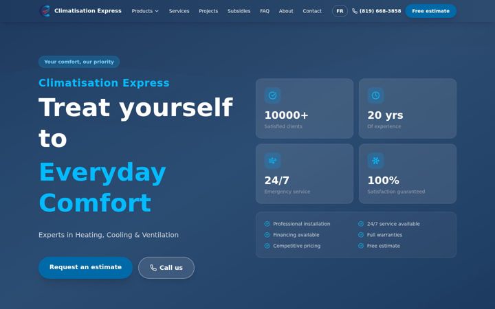 Skärmbild av climatisationexpress.ca