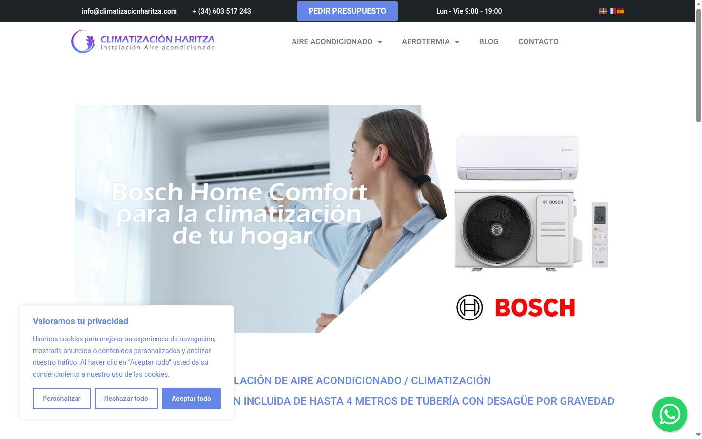 Captura de pantalla del banner de consentimiento mostrado antes de cualquier interacción