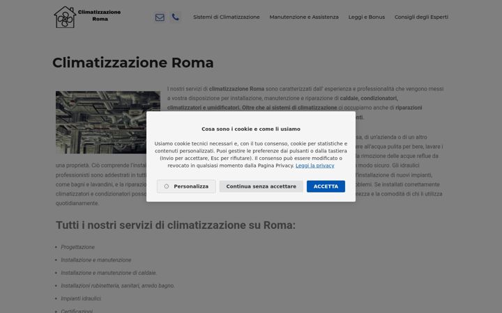 Ekrānuzņēmums no climatizzazione.roma.it
