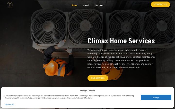 Skärmbild av climaxhomeservices.ca