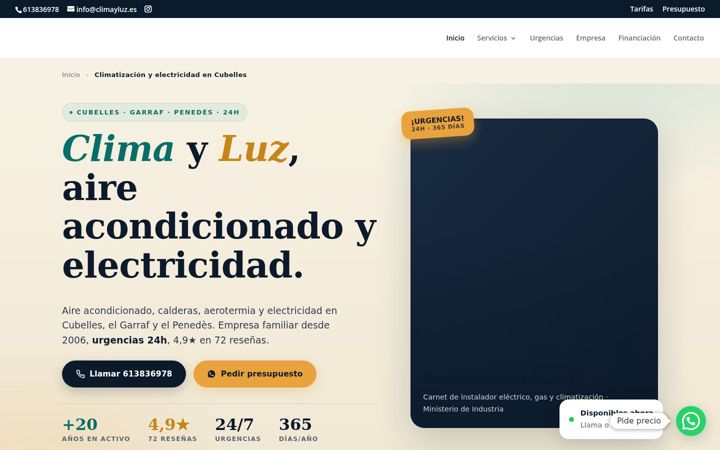 Screenshot stránky climayluz.es