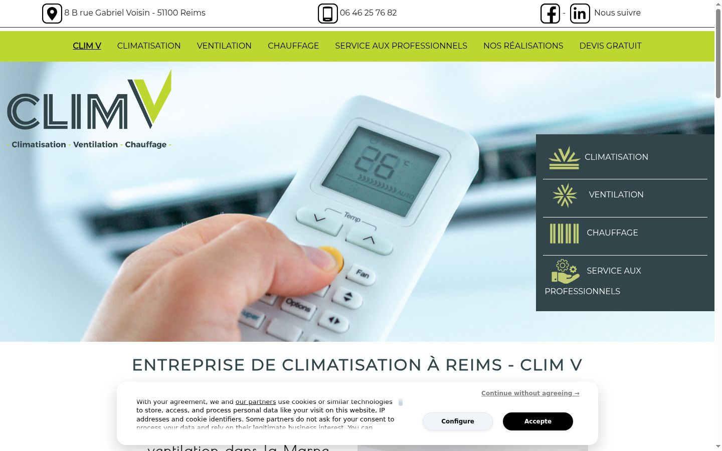 Capture d'écran de la bannière de consentement affichée avant toute interaction