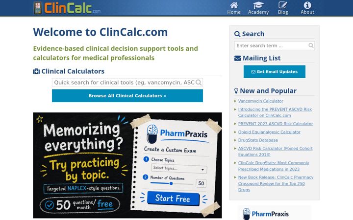 Screenshot of clincalc.com