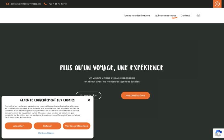 Screenshot stránky clindoeil-voyages.org