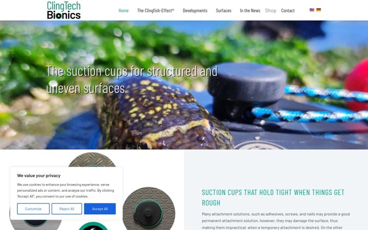 Screenshot of clingtech-bionics.com