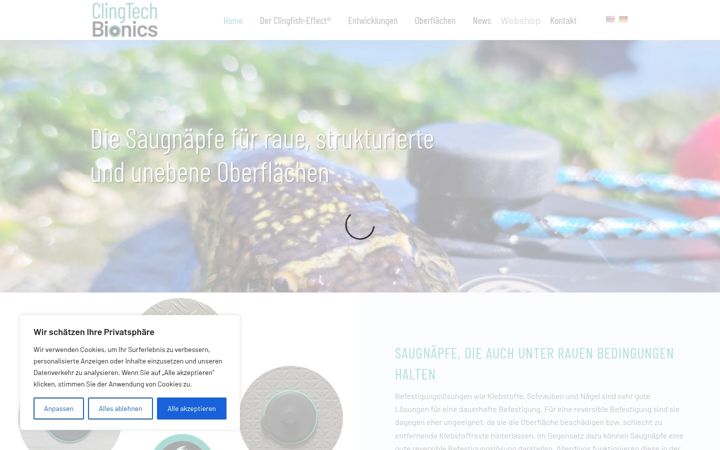 Screenshot of clingtech-bionics.de