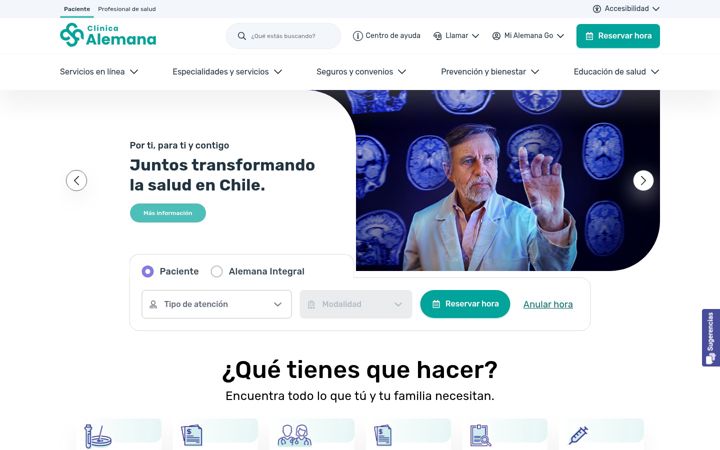 Screenshot of clinicaalemana.cl