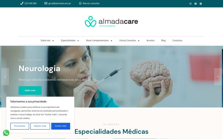 Posnetek zaslona clinicaalmadacare.pt