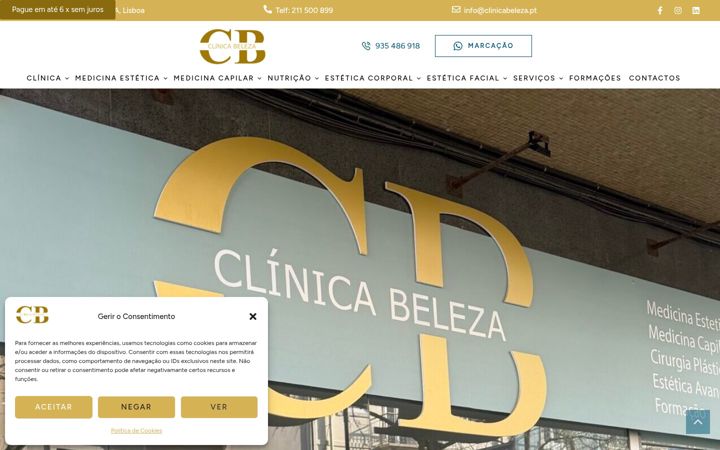 Posnetek zaslona clinicabeleza.pt