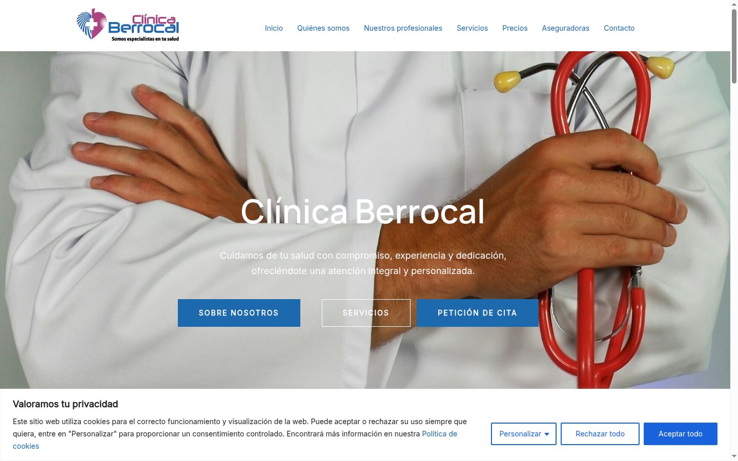 Captura de ecrã do banner de consentimento apresentado antes de qualquer interação