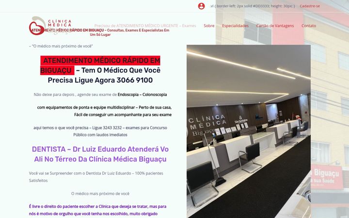 Screenshot di clinicabiguacu.com.br