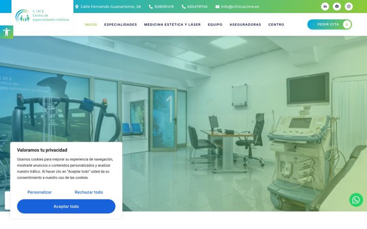 Captura de ecrã de clinicacime.es