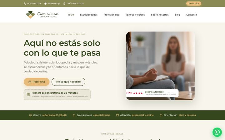 Screenshot of clinicacreerescrear.com