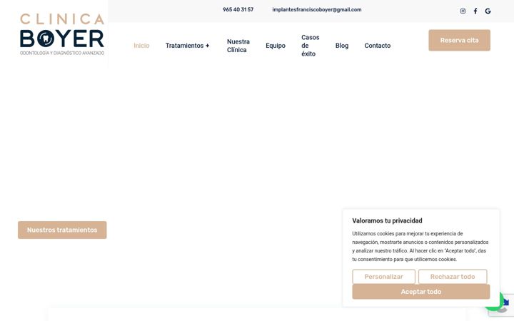 Captură de ecran a clinicadentalboyer.es