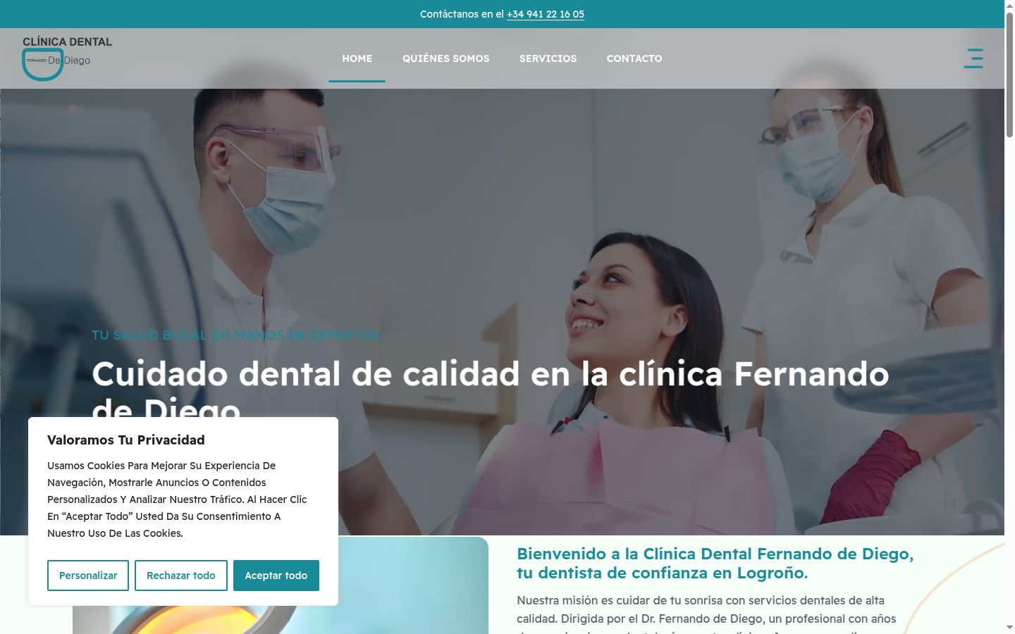 Captura de pantalla del banner de consentimiento mostrado antes de cualquier interacción