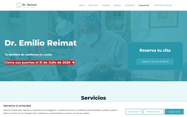 Ekrānuzņēmums no clinicadentaldremilioreimat.es