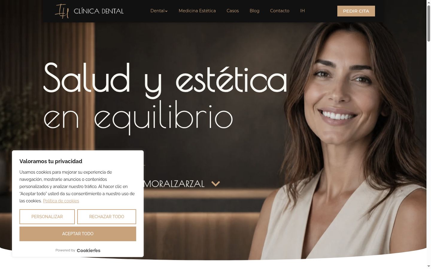 Captura de pantalla del banner de consentimiento mostrado antes de cualquier interacción