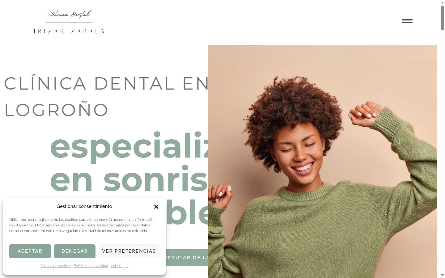 Captura de ecrã do banner de consentimento apresentado antes de qualquer interação