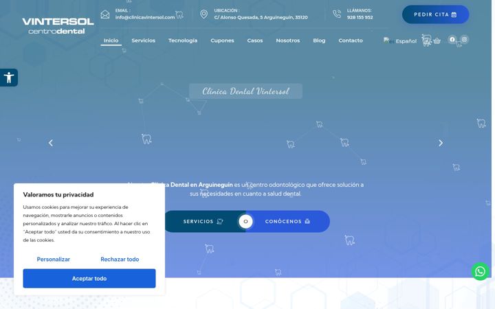 Screenshot of clinicadentalvintersol.com