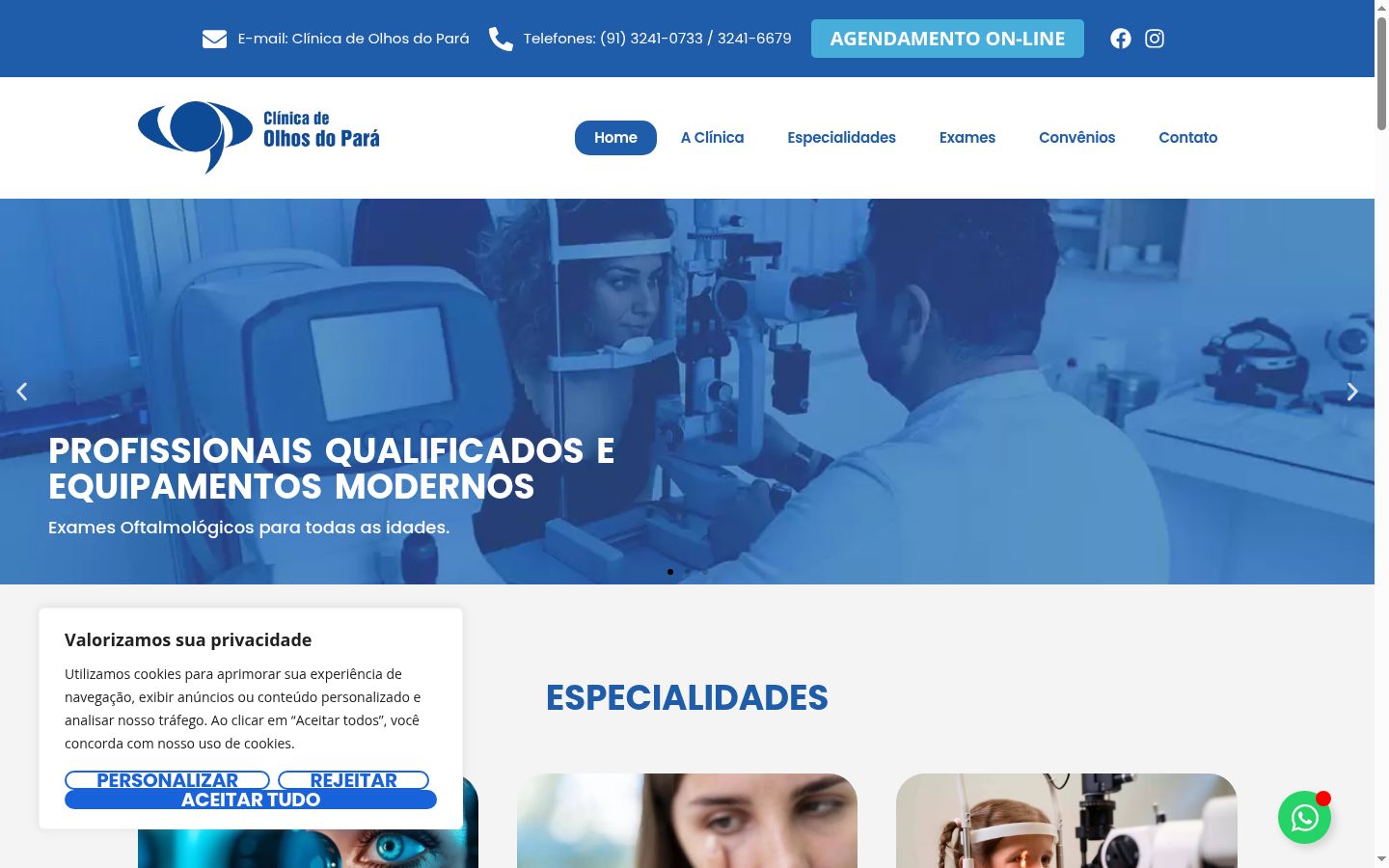 Captura de ecrã do banner de consentimento apresentado antes de qualquer interação