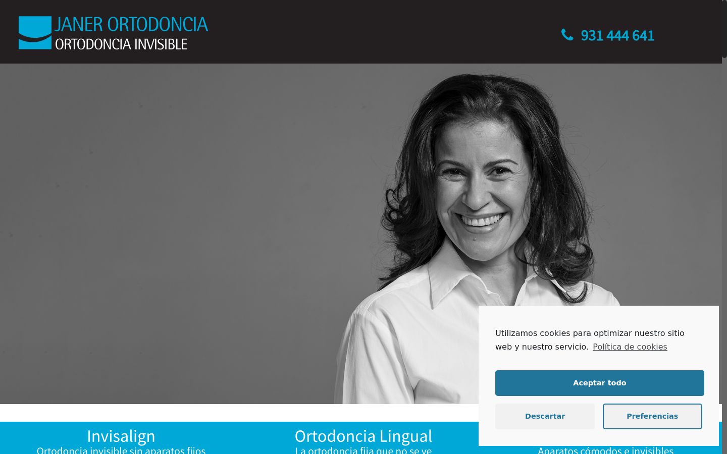Captura de pantalla del banner de consentimiento mostrado antes de cualquier interacción