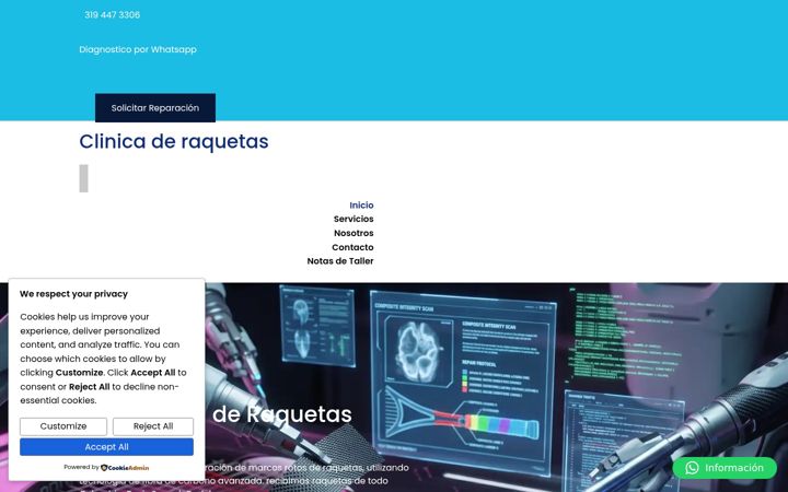 Screenshot of clinicaderaquetas.com