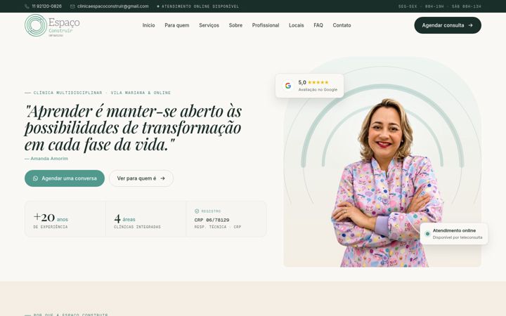 Screenshot of clinicaespacoconstruir.com.br