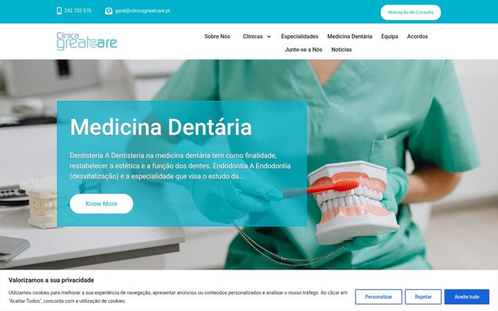 Captură de ecran a clinicagreatcare.pt
