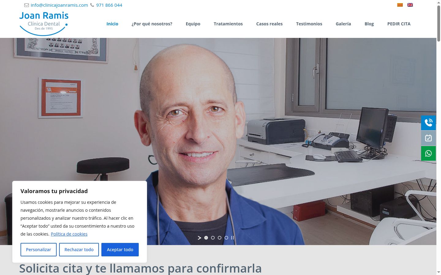 Captura de pantalla del banner de consentimiento mostrado antes de cualquier interacción