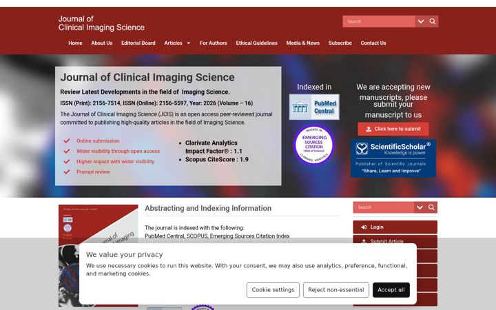 Screenshot stránky clinicalimagingscience.org