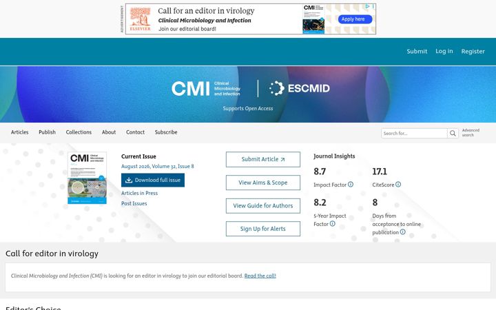 Screenshot of clinicalmicrobiologyandinfection.com