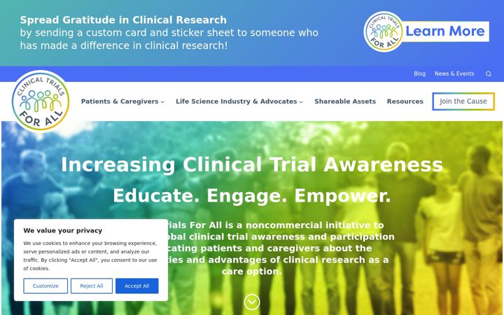 Screenshot stránky clinicaltrialsforall.org