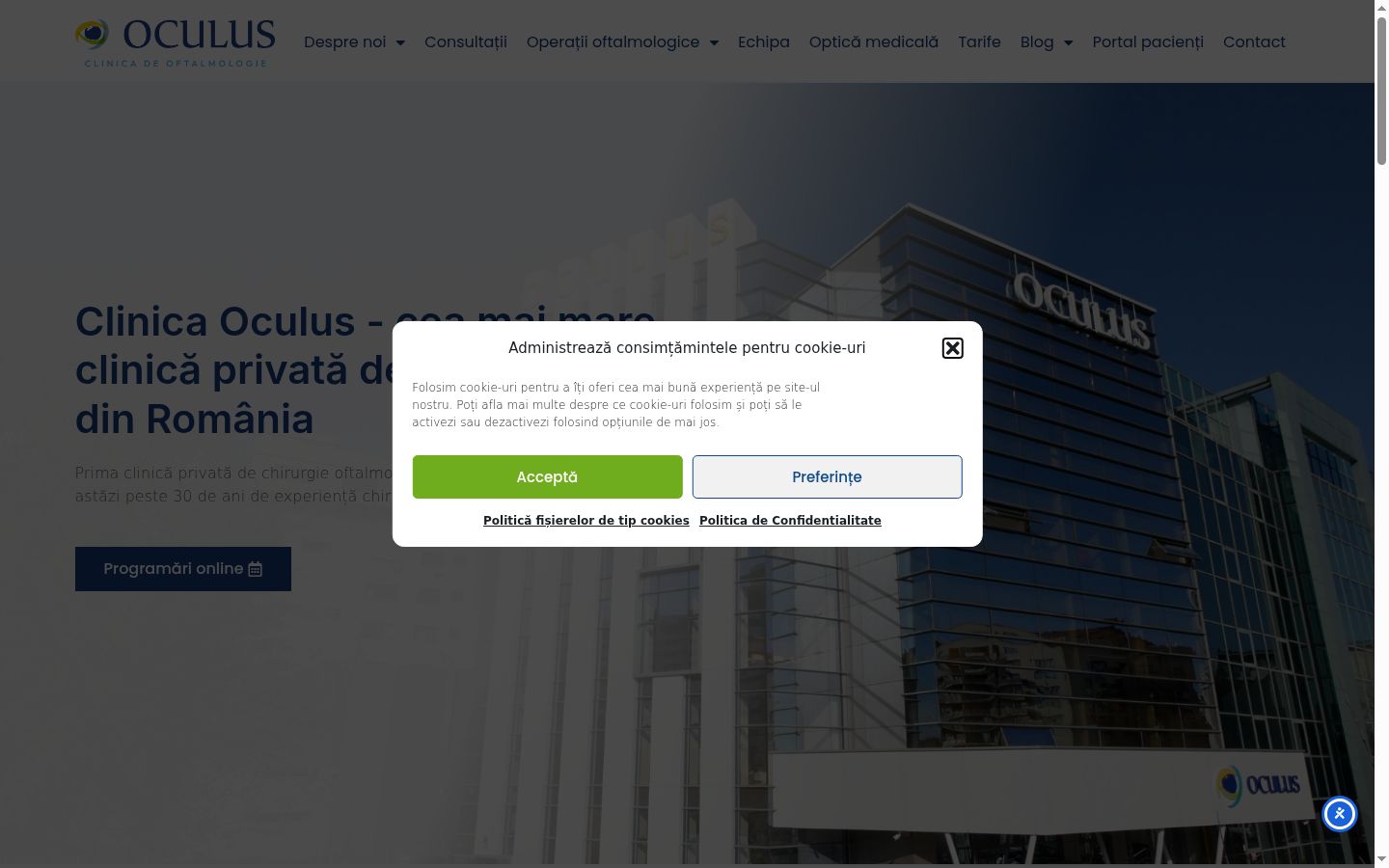 Captură de ecran a bannerului de consimțământ afișat înainte de orice interacțiune