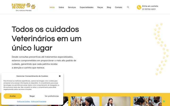 Captura de pantalla de clinicapatinhasdeouro.com.br