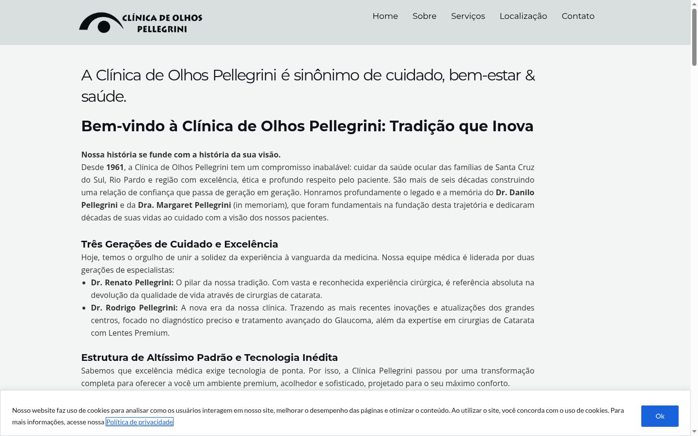 Captura de ecrã do banner de consentimento apresentado antes de qualquer interação