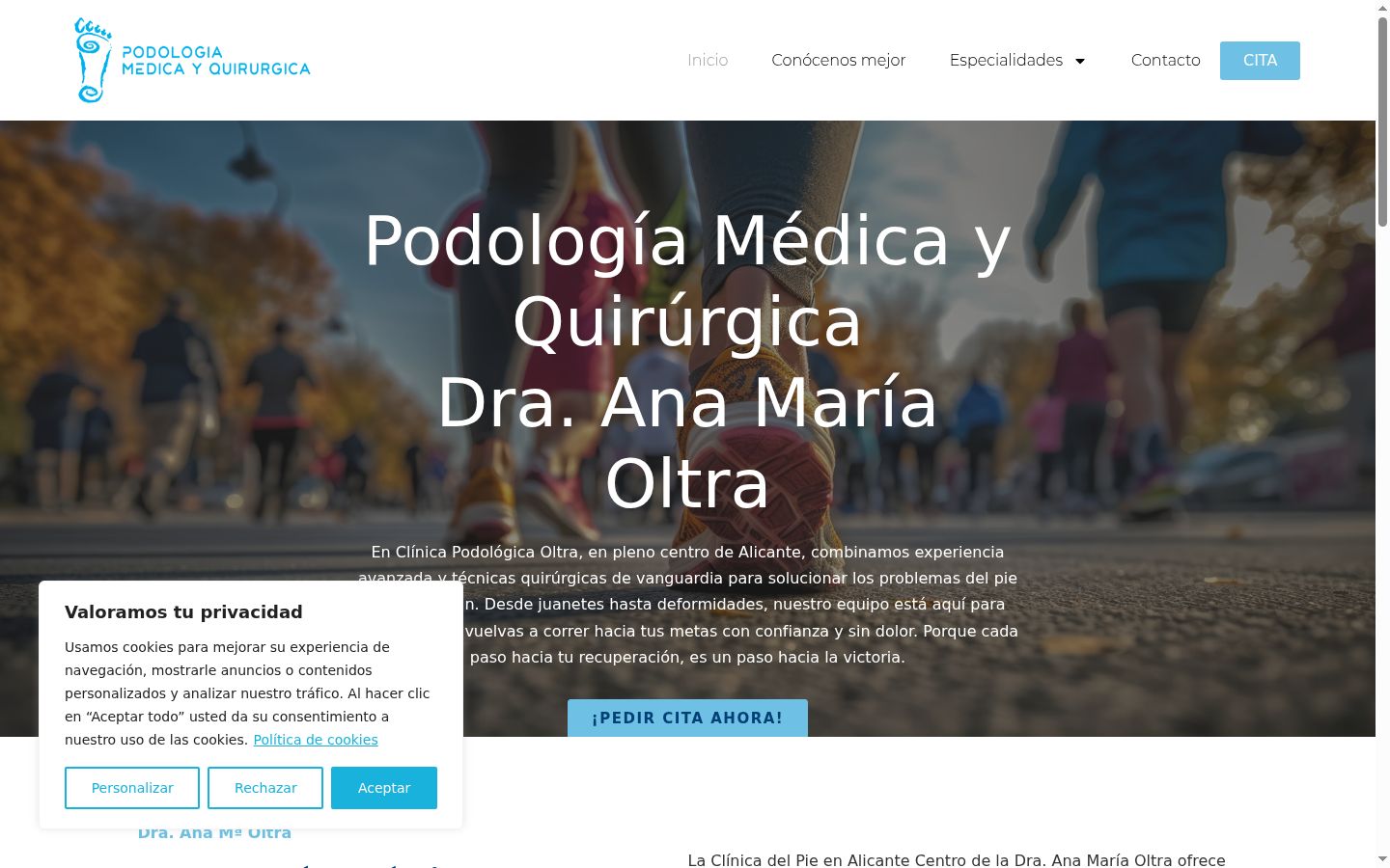 Captura de ecrã do banner de consentimento apresentado antes de qualquer interação